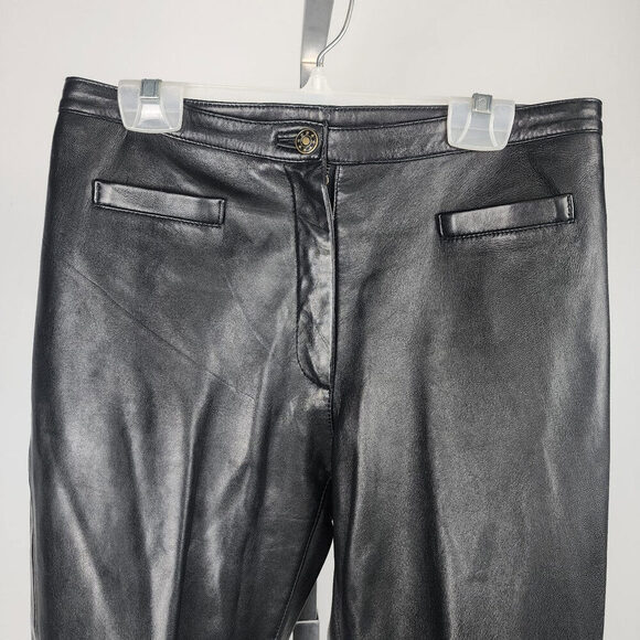 Vintage Boutique Of Leathers Black Leather Straight Leg Pants Size 29 - Picture 2 of 10